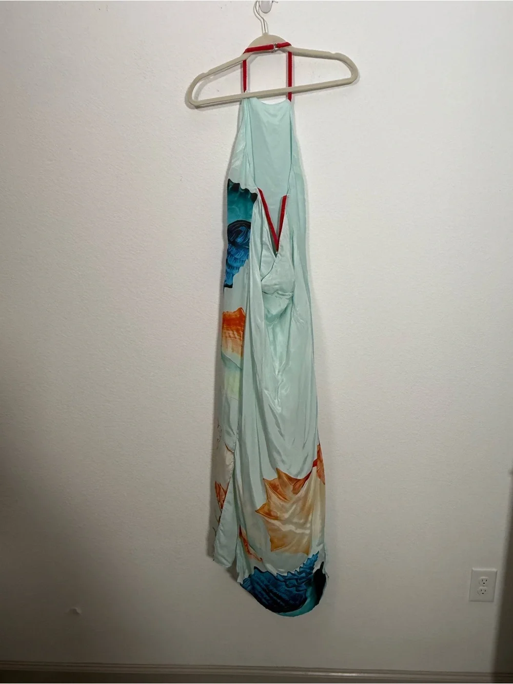 Muma World Murex Mist Vega Silk Halter Maxi Dress Ocean Shell Print Resort Small